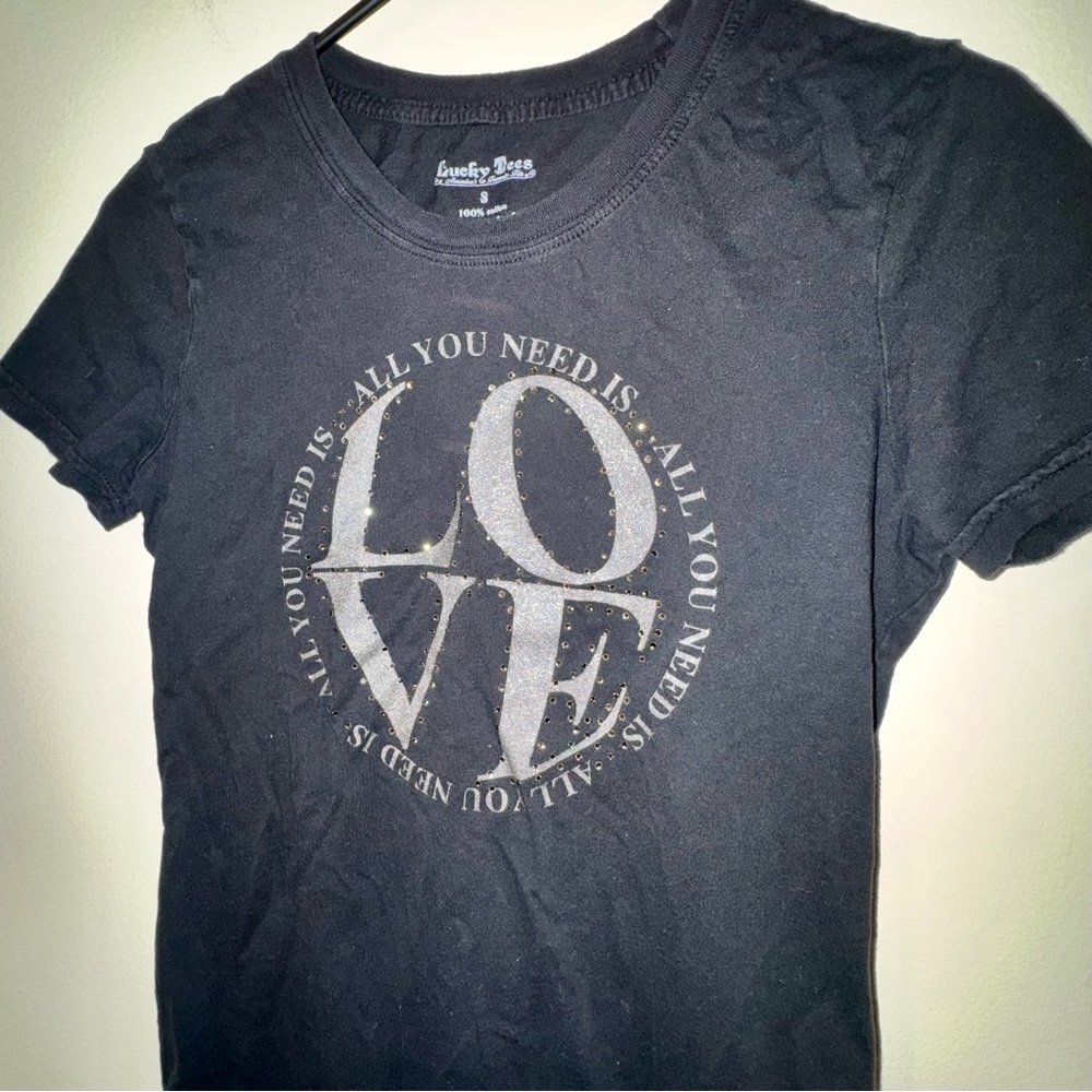 Vintage Y2K Lucky Brand x The Beatles Black 'LOVE' Graphic Tee - Picture 9 of 9
